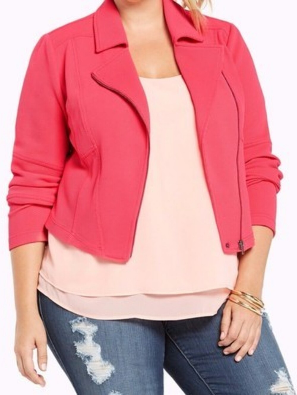 Torrid Hot Pink Moto Long Sleeve Zip-Up Jacket Size 0X